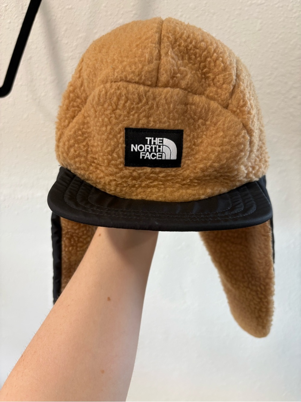 The North Face Kids Tan Sherpa Trapper Hat with Black Brim